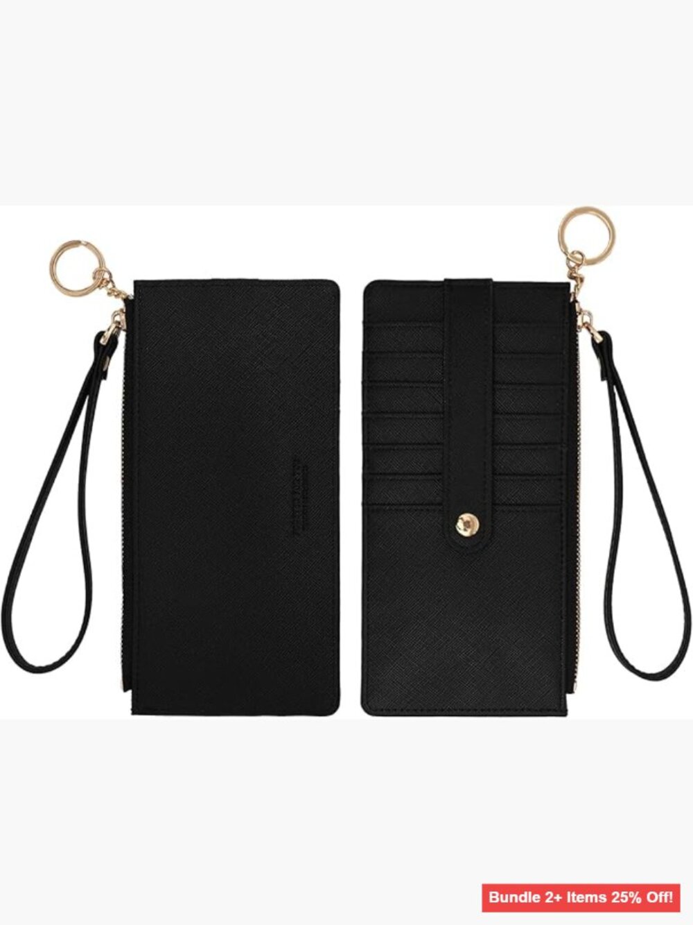 Slim RFID Blocking Card Wallet with Wristlet Keychain Zipper Pocket